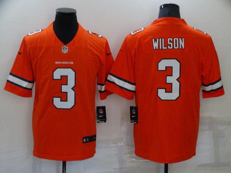 Men Denver Broncos 3 Wilson Orange Nike Vapor Untouchable Limited 2022 NFL Jerseys